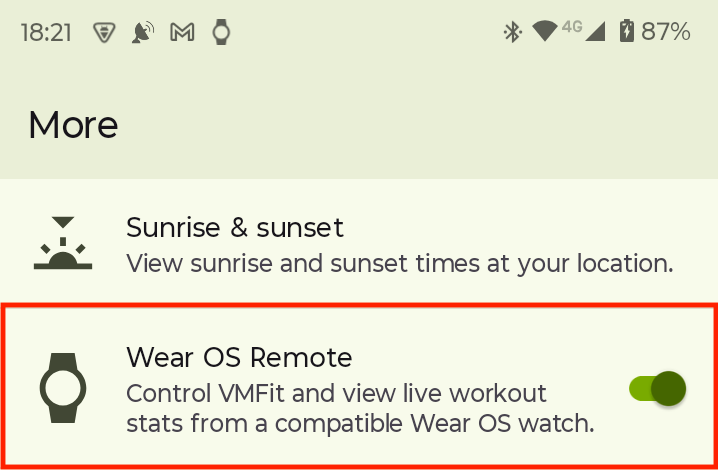 VMFit Wear OS Remote toggle